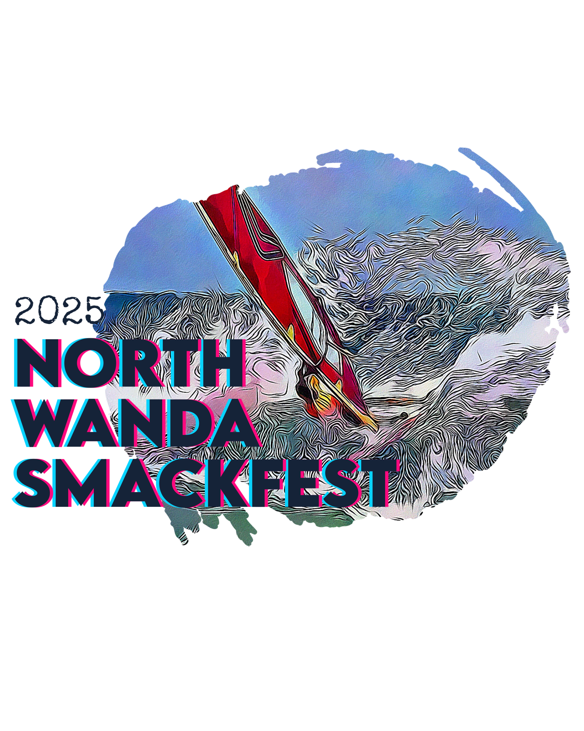 NSWWSA 2025 Events Image is cartoon and abstract art image of wave sailor with a red servene sail
